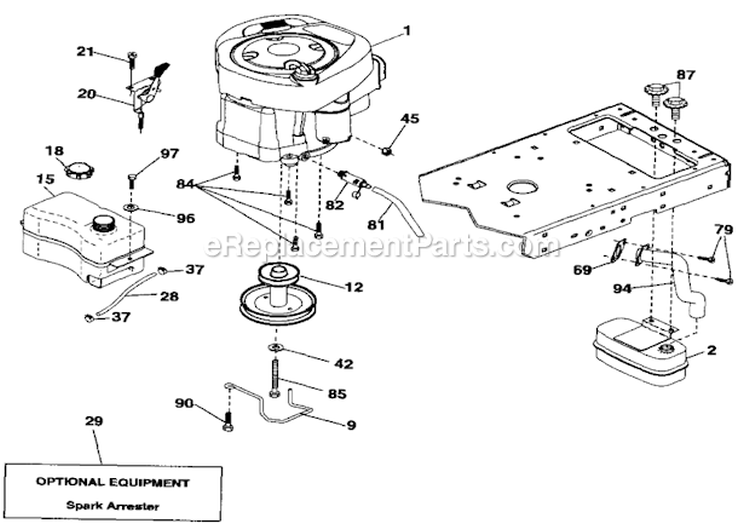 Engine Diagram and Parts List for  Craftsman Lawn Tractor