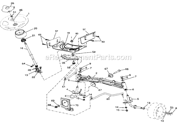 Steering Diagram and Parts List for  Craftsman Lawn Tractor