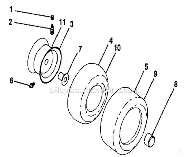 Wheels And Tires Diagram and Parts List for  Craftsman Lawn Tractor