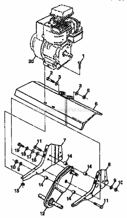 Page E Diagram and Parts List for  Craftsman Tiller