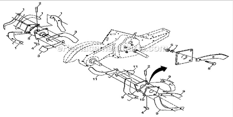 Tine Assembly Diagram and Parts List for  Craftsman Tiller