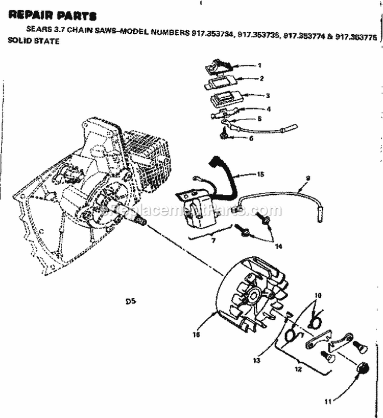 Solid State Diagram and Parts List for  Craftsman Chainsaw