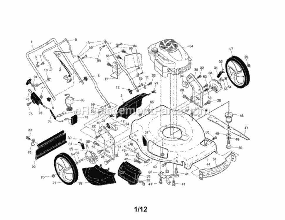 Page A Diagram and Parts List for  Craftsman Lawn Mower
