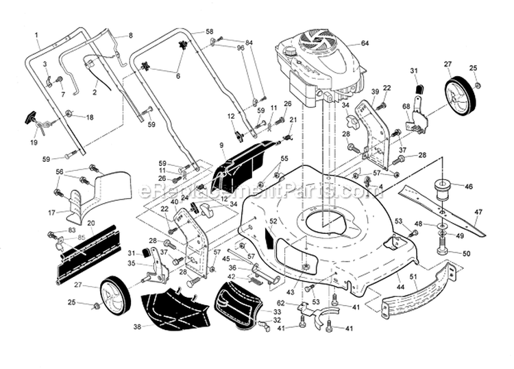 EngineHousingHandle Diagram and Parts List for  Craftsman