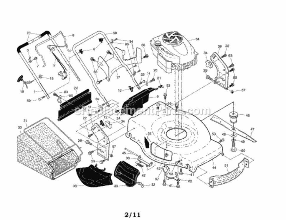 EngineHousingHandle Diagram and Parts List for  Craftsman Lawn Mower