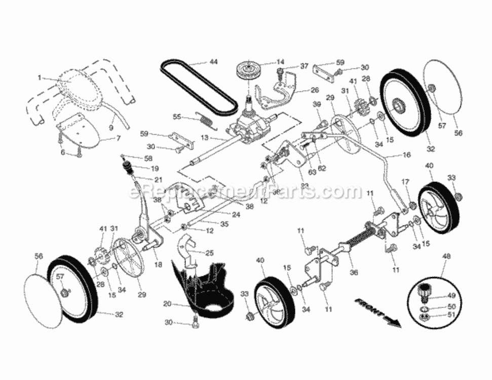 Drive_ControlGear_CaseWheels Diagram and Parts List for  Craftsman Lawn Mower