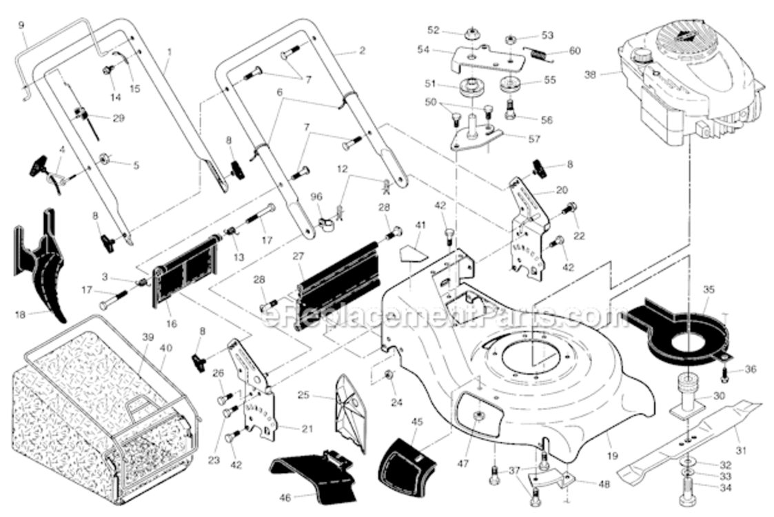 HandleEngineHousingGrass_Bag Diagram and Parts List for  Craftsman Lawn Mower