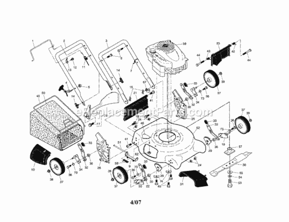Page A Diagram and Parts List for  Craftsman Lawn Mower