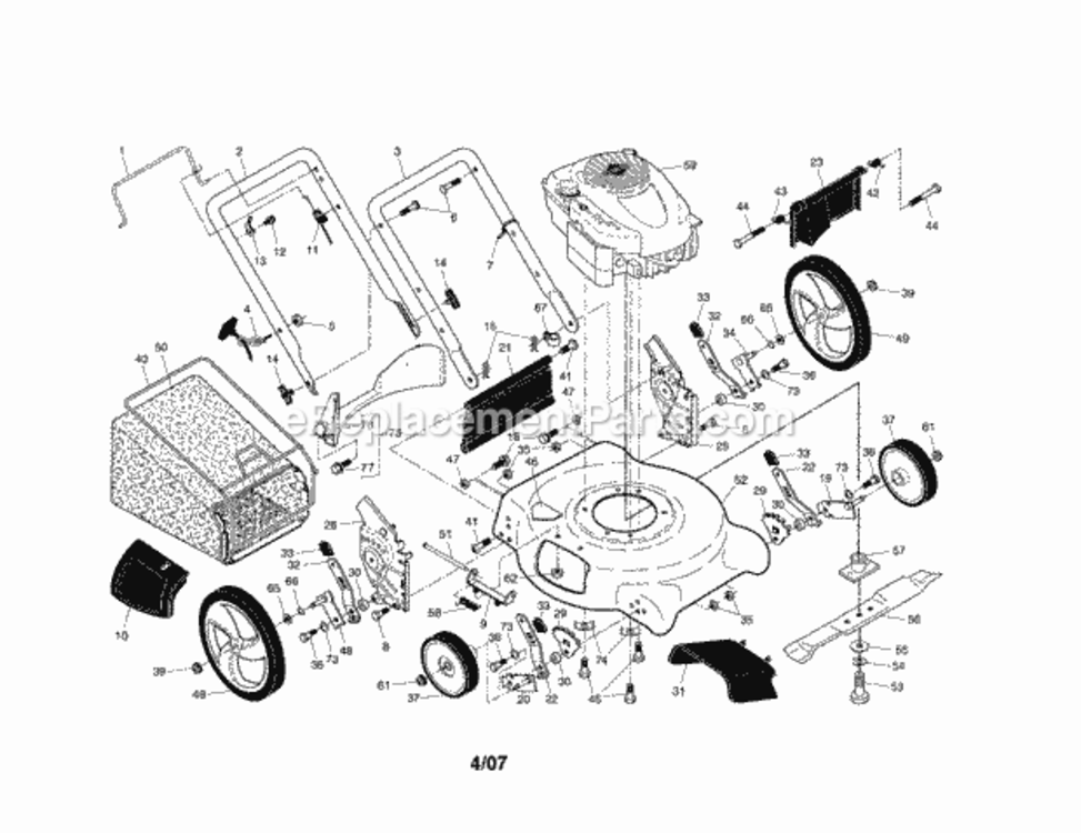 Page A Diagram and Parts List for  Craftsman Lawn Mower