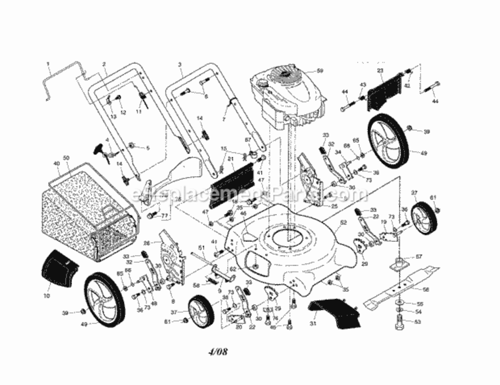 Page A Diagram and Parts List for  Craftsman Lawn Mower