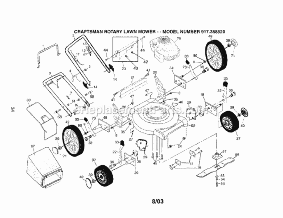 Page A Diagram and Parts List for  Craftsman Lawn Mower