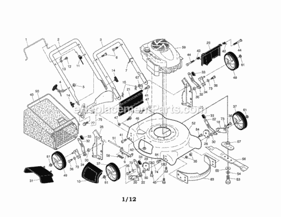 Page A Diagram and Parts List for  Craftsman Lawn Mower