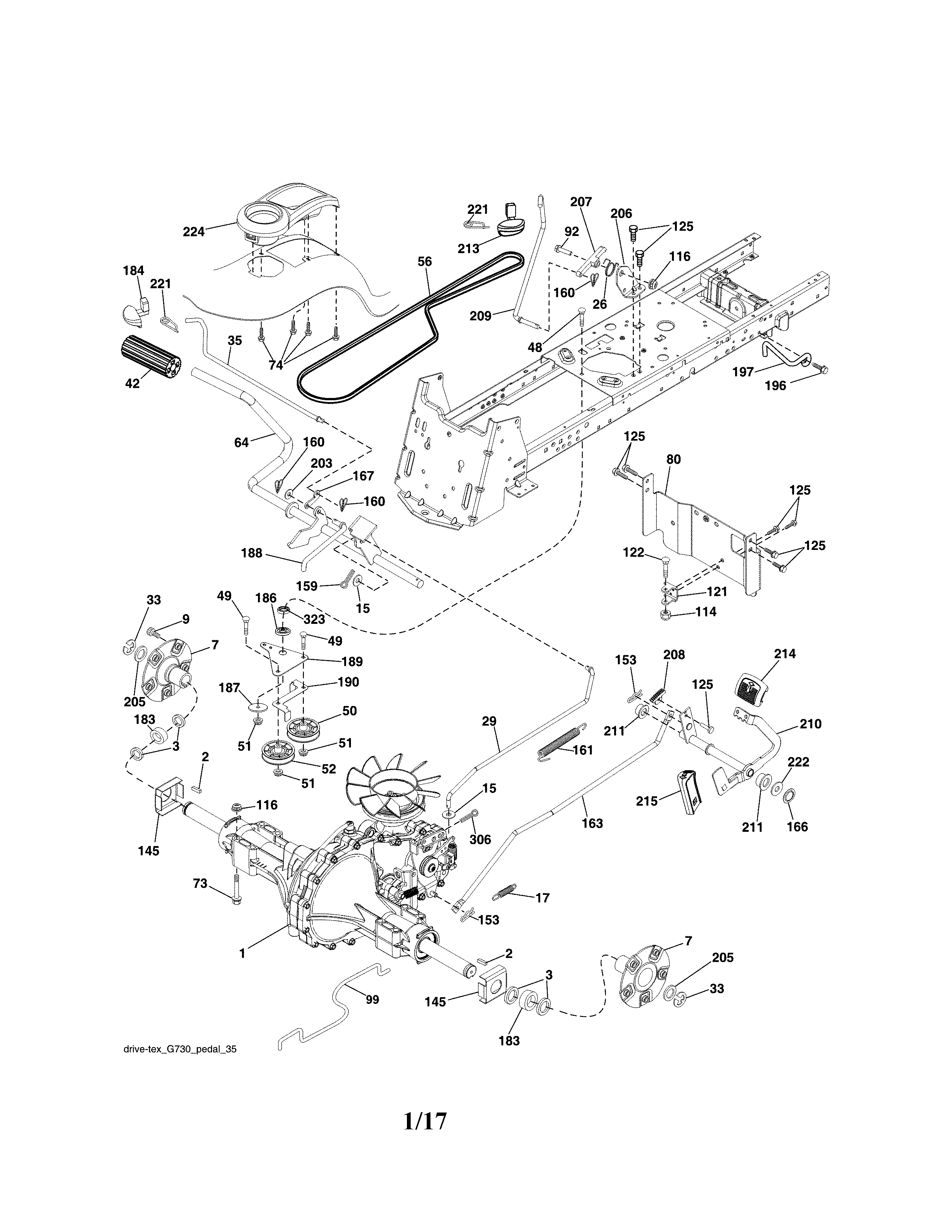 Ground Drive Diagram and Parts List for  Craftsman Lawn Tractor