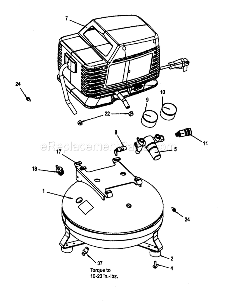 Compressor Diagram and Parts List for  Craftsman Compressor
