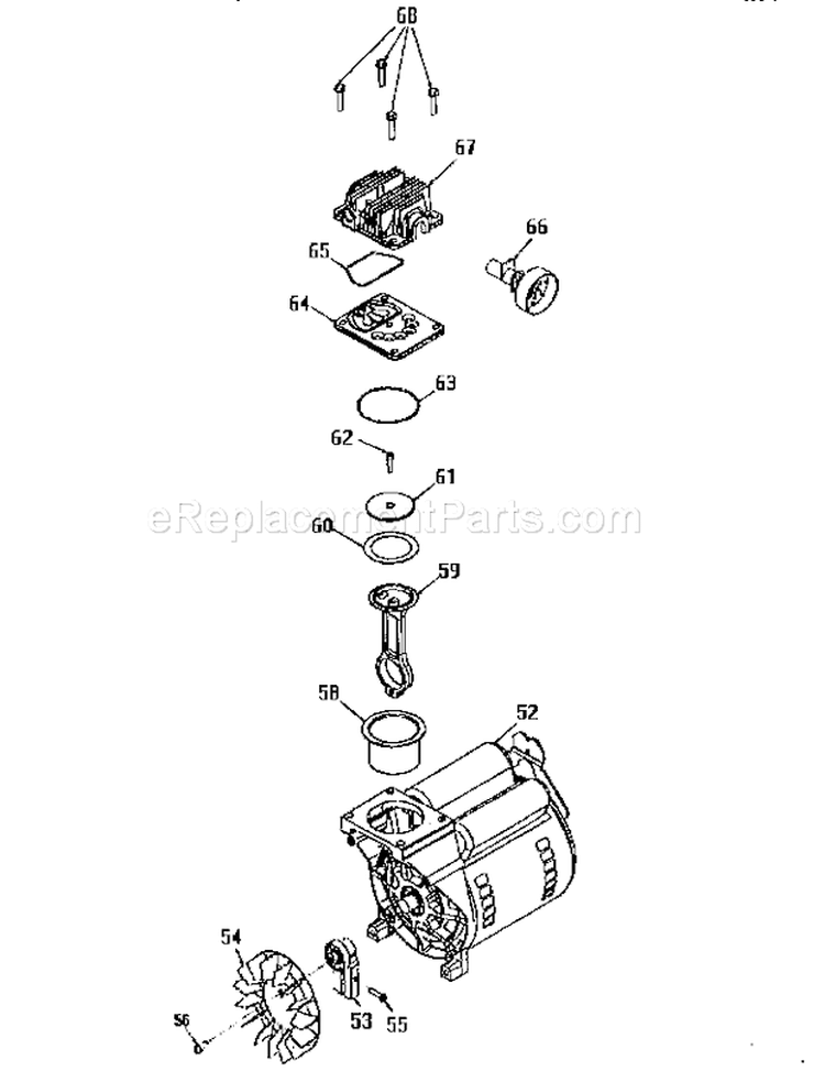 Compressor Pump Diagram and Parts List for  Craftsman Compressor