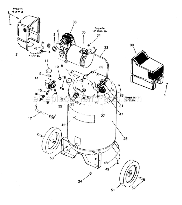 Compressor Diagram and Parts List for  Craftsman Compressor