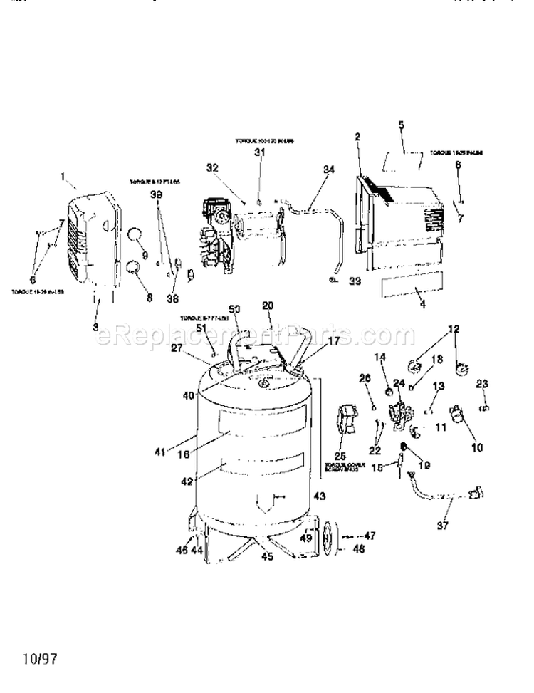 Air Compressor Diagram and Parts List for  Craftsman Compressor