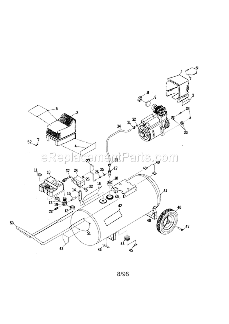 Air Compressor Diagram and Parts List for  Craftsman Compressor