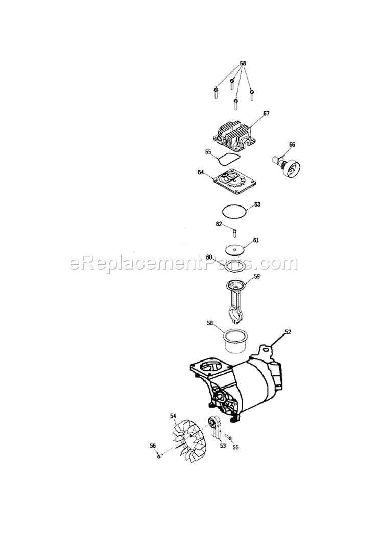 Compressor Pump Diagram and Parts List for  Craftsman Compressor