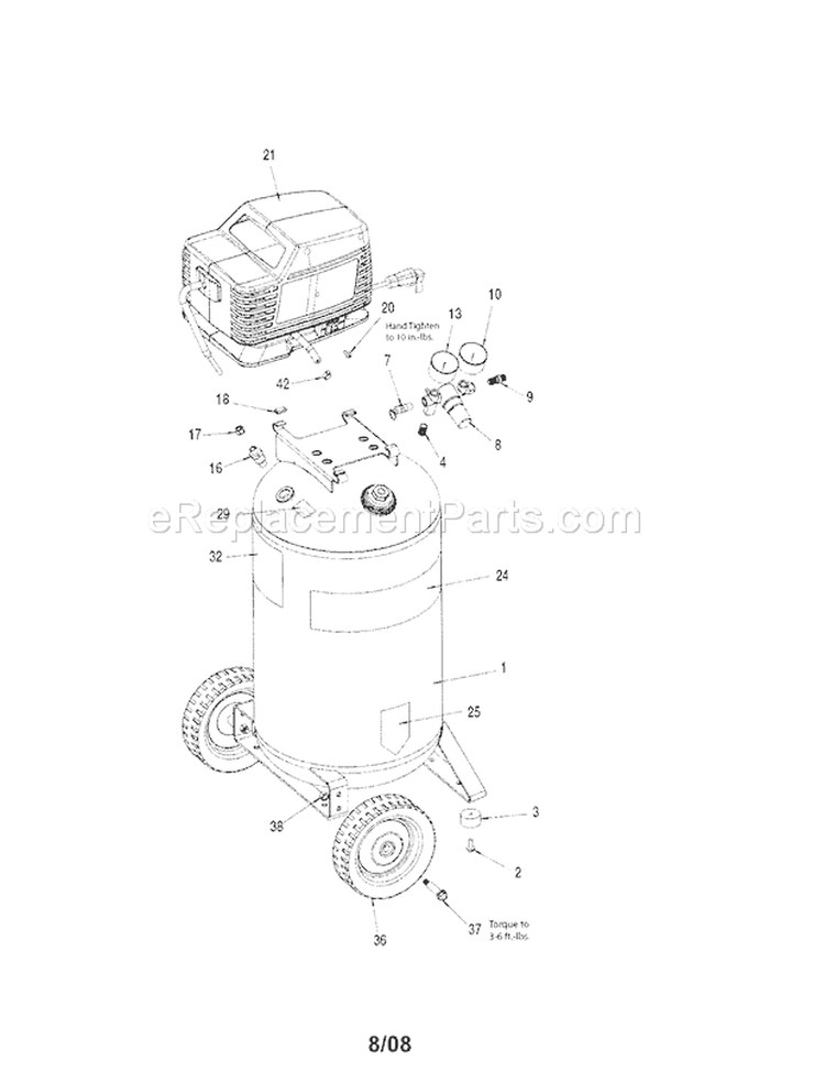 Tank/Wheels Diagram and Parts List for  Craftsman Compressor