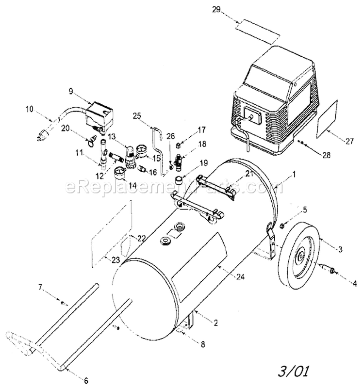 Cabinet Parts Diagram and Parts List for  Craftsman Compressor