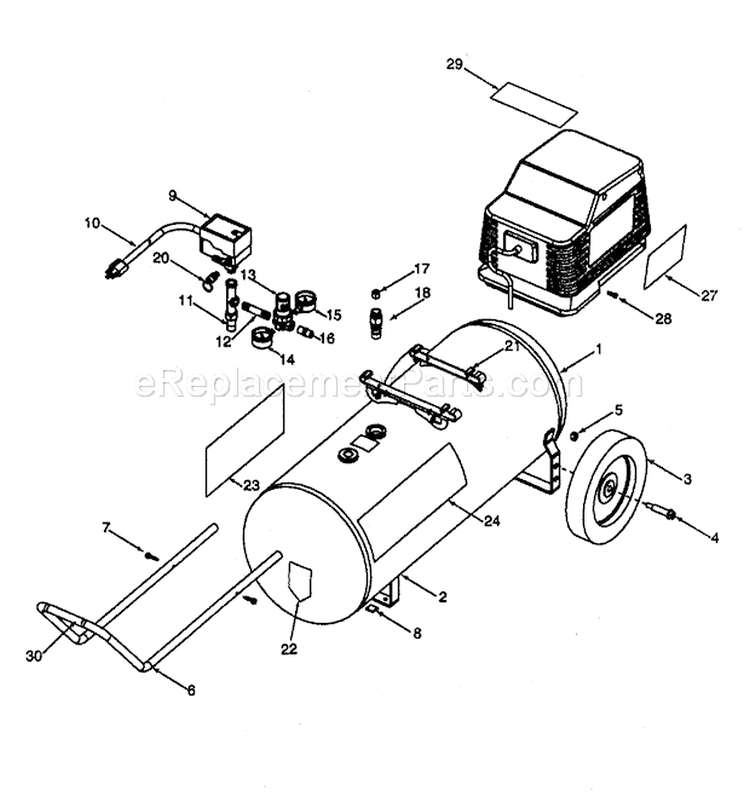 Compressor Diagram and Parts List for  Craftsman Compressor