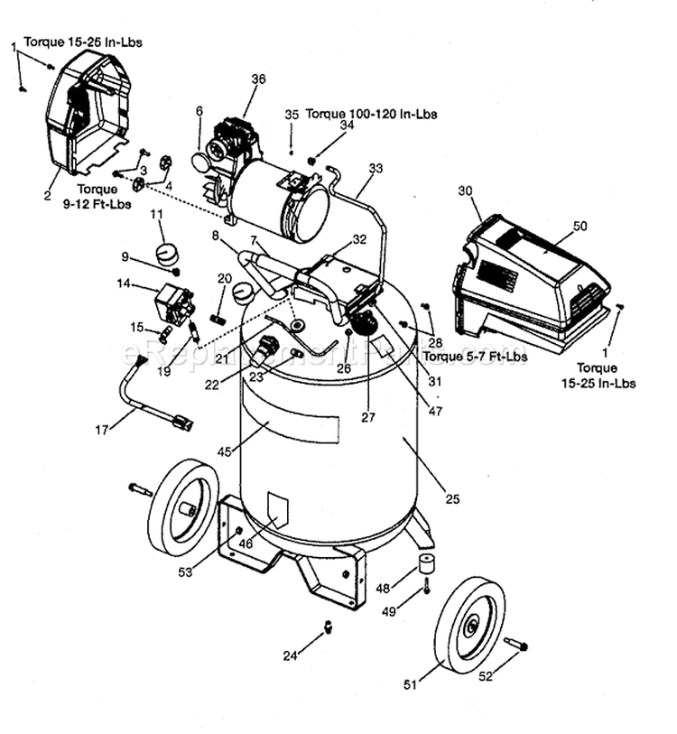 Compressor Diagram and Parts List for  Craftsman Compressor