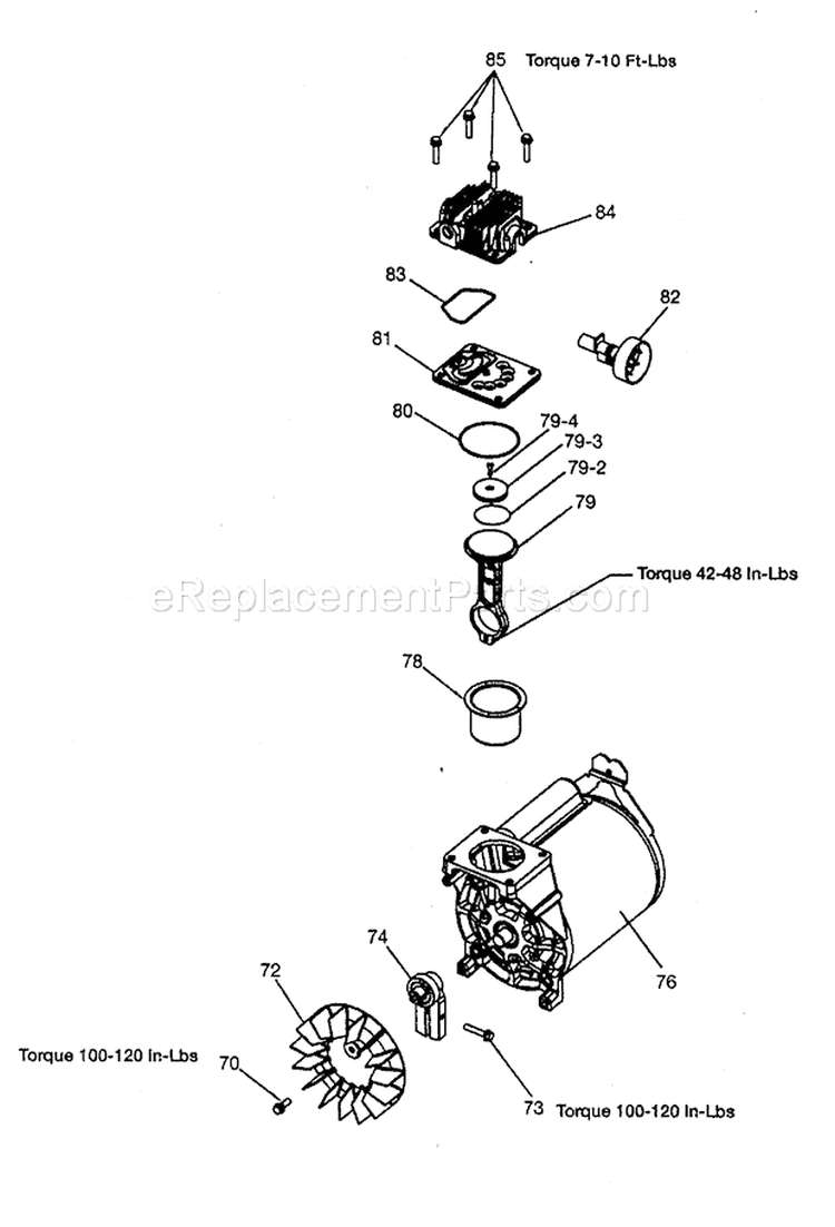 Pump Assy Diagram and Parts List for  Craftsman Compressor