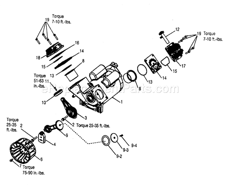 Pump Assy Diagram and Parts List for  Craftsman Compressor