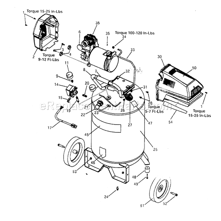 Tank Assy Diagram and Parts List for  Craftsman Compressor