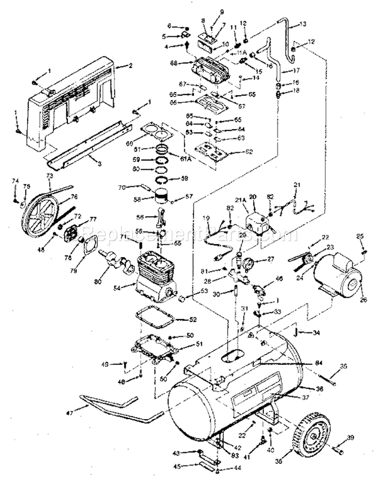 Unit Parts Diagram and Parts List for  Craftsman Compressor