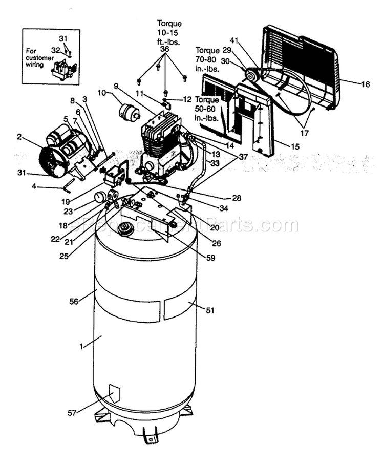 Compressor Diagram and Parts List for  Craftsman Compressor