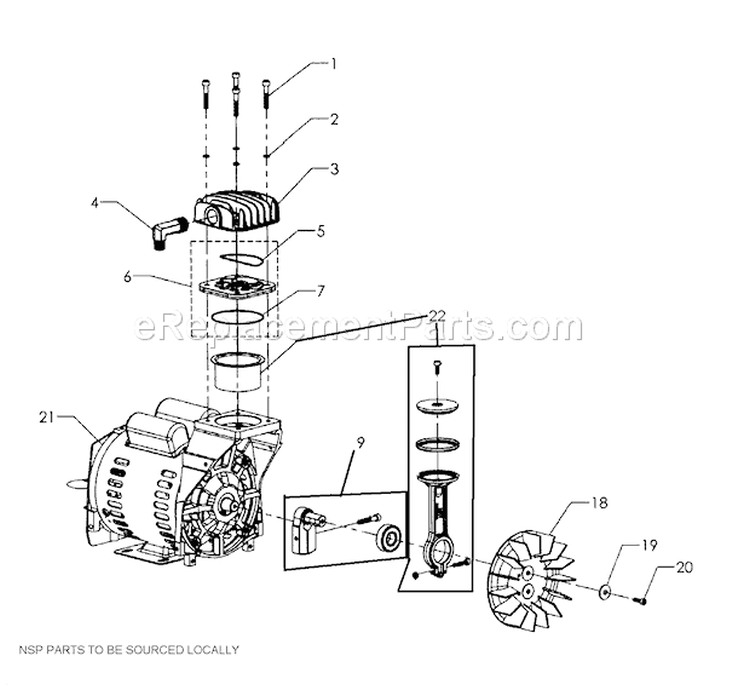 Pump Assy Diagram and Parts List for  Craftsman Compressor