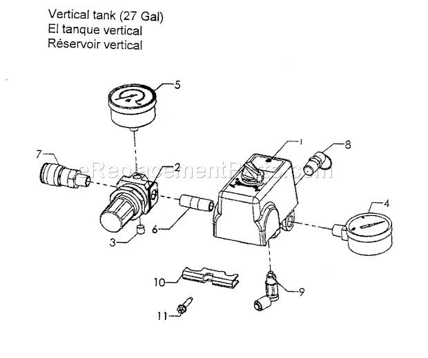 Regulator Diagram and Parts List for  Craftsman Compressor