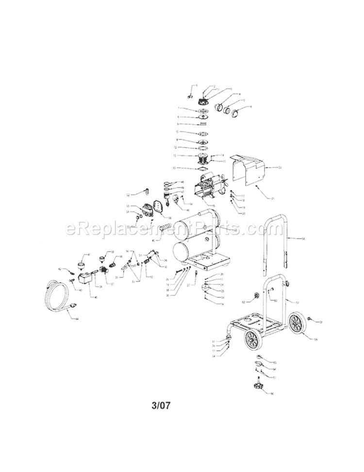 Air Compressor Diagram and Parts List for  Craftsman Compressor