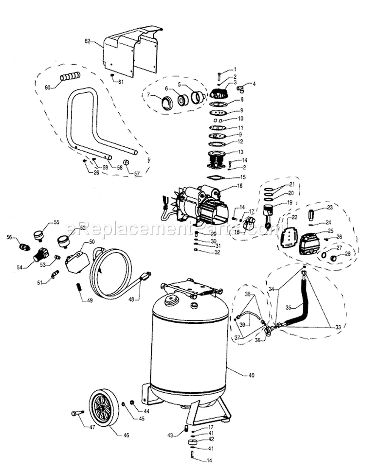 Compressor Diagram and Parts List for  Craftsman Compressor