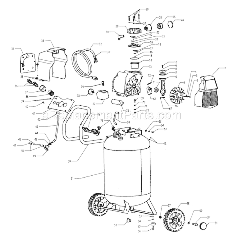 Compressor Diagram and Parts List for  Craftsman Compressor