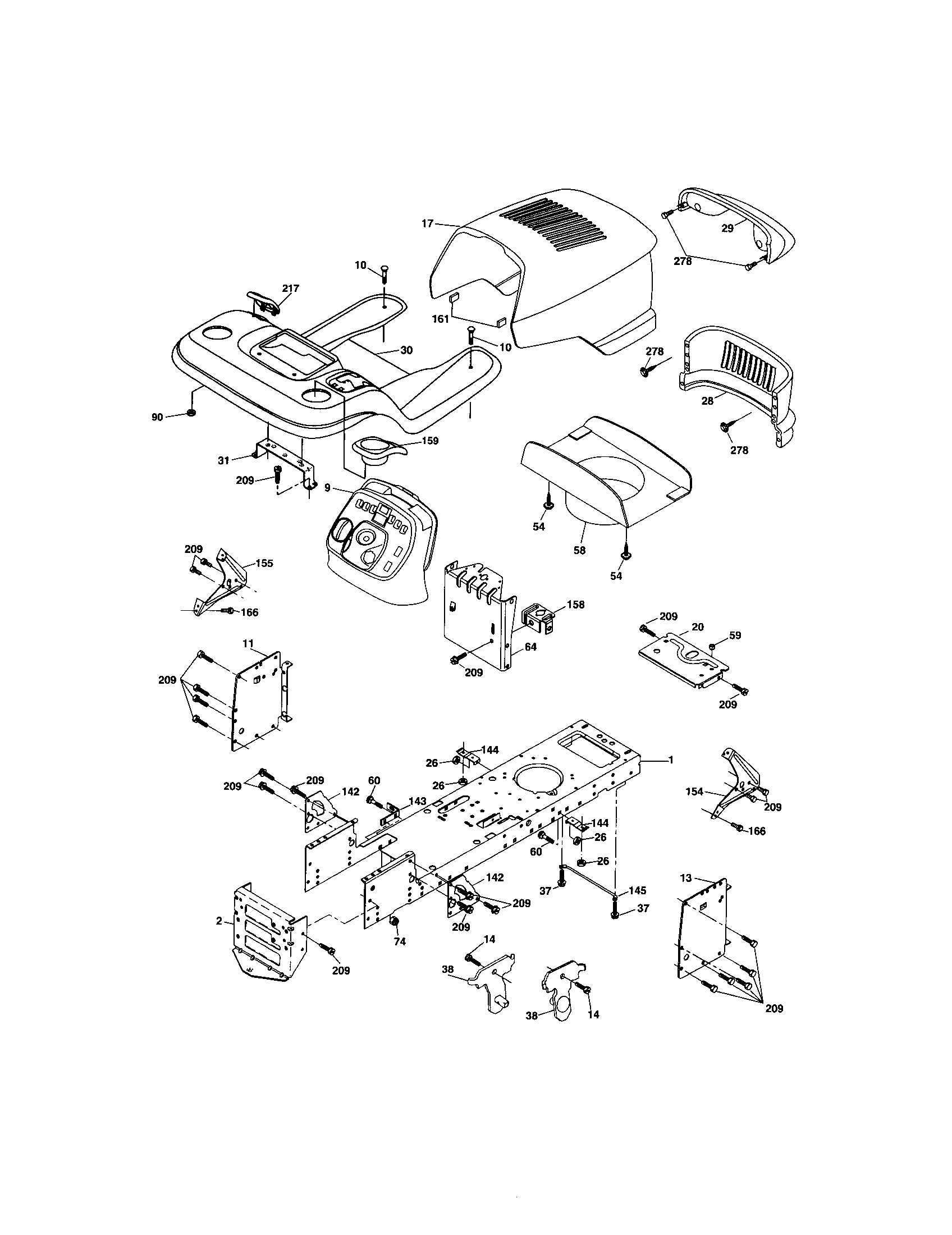 Chassis And Enclosures Diagram and Parts List for  Craftsman Lawn Tractor