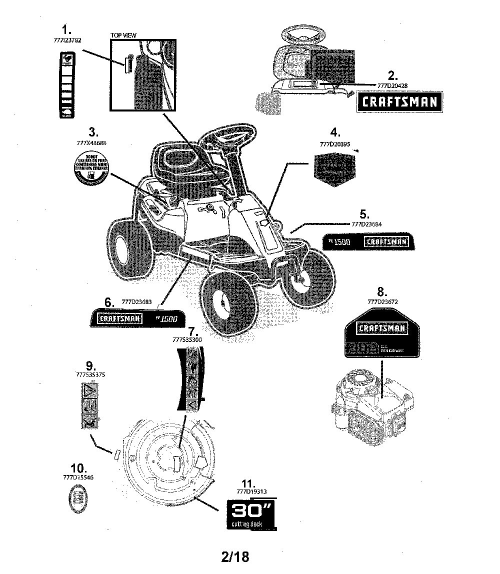 Decals Diagram and Parts List for  Craftsman Lawn Tractor