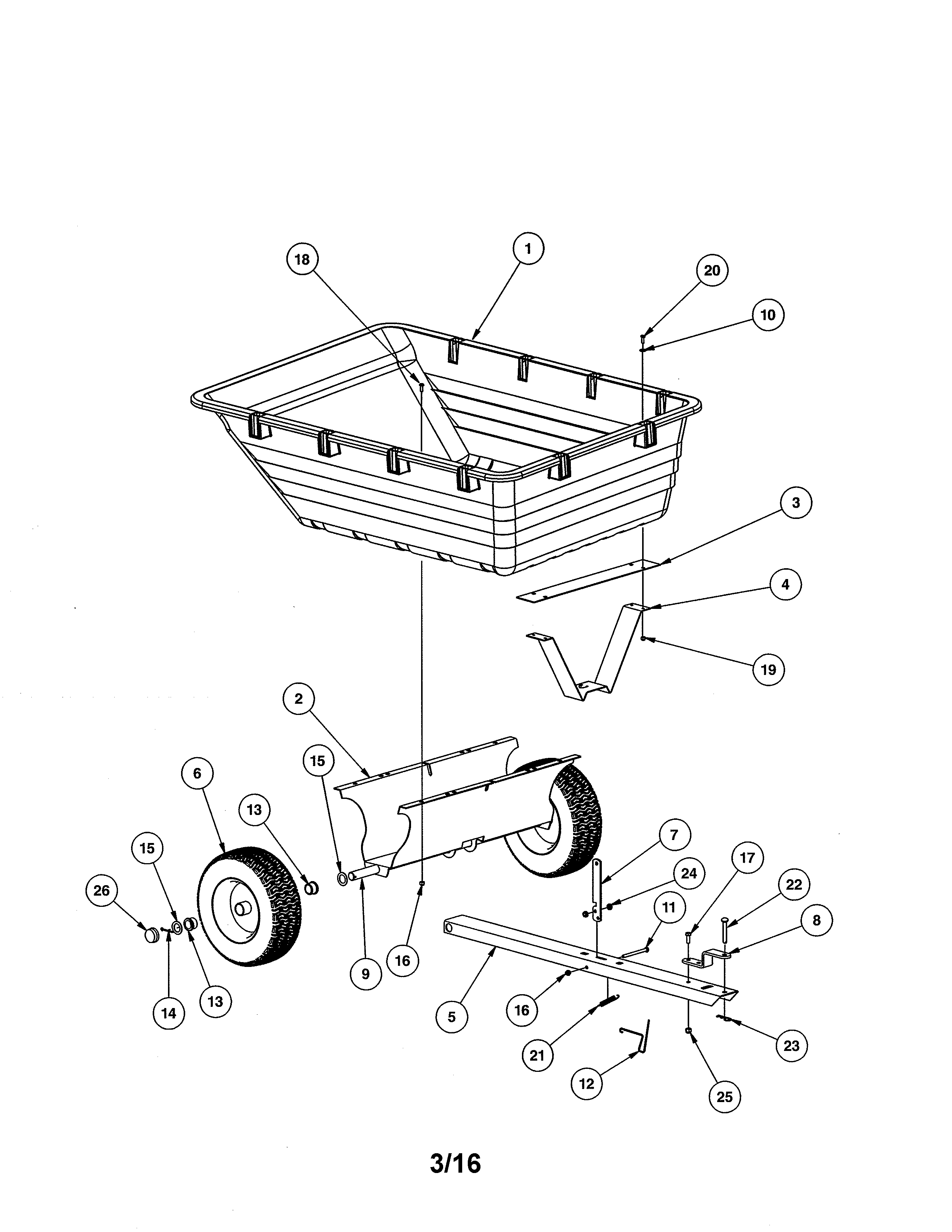 15 Cu. Ft. Poly Cart Diagram and Parts List for  Craftsman Lawn Tractor