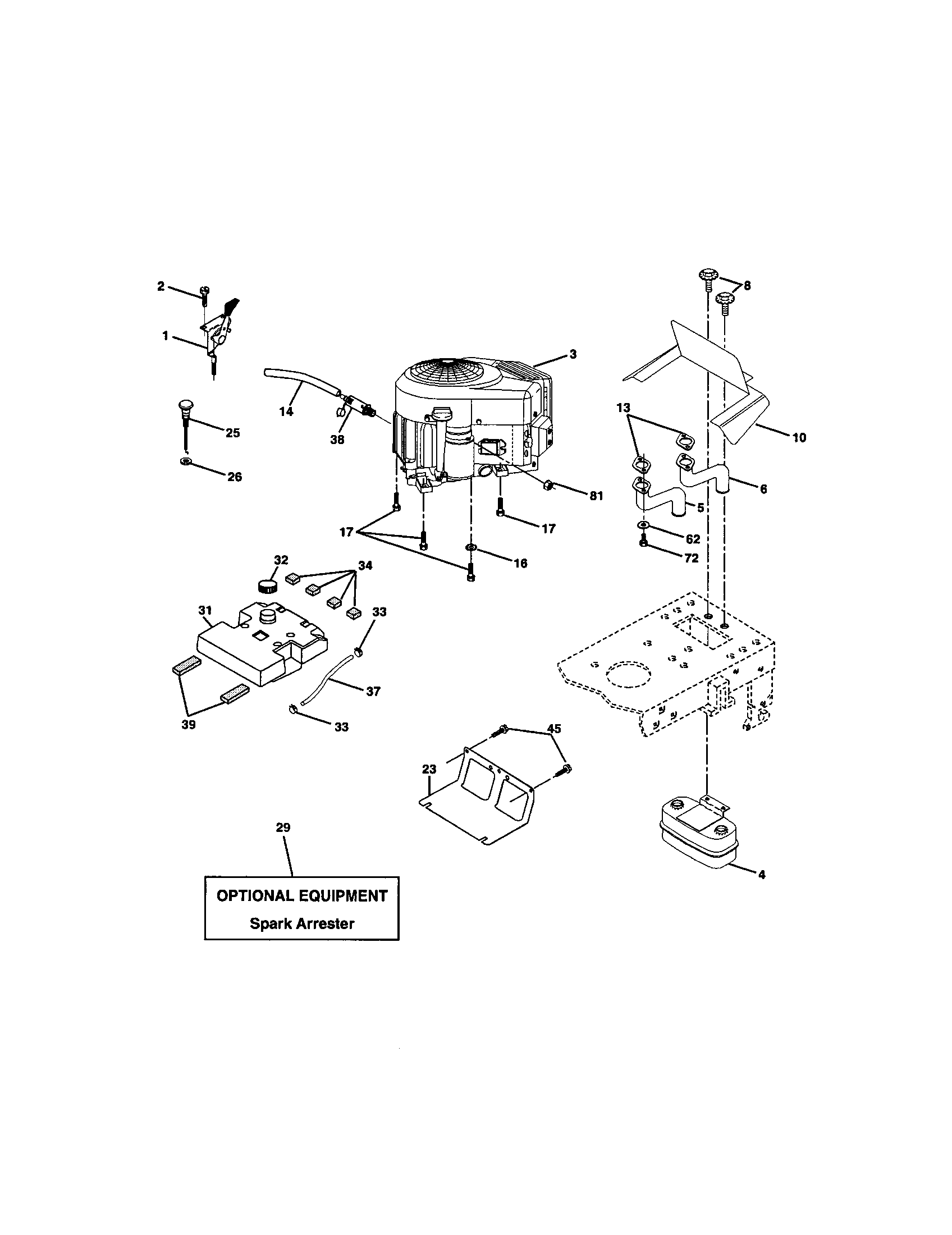 Engine Diagram and Parts List for  Craftsman Lawn Tractor