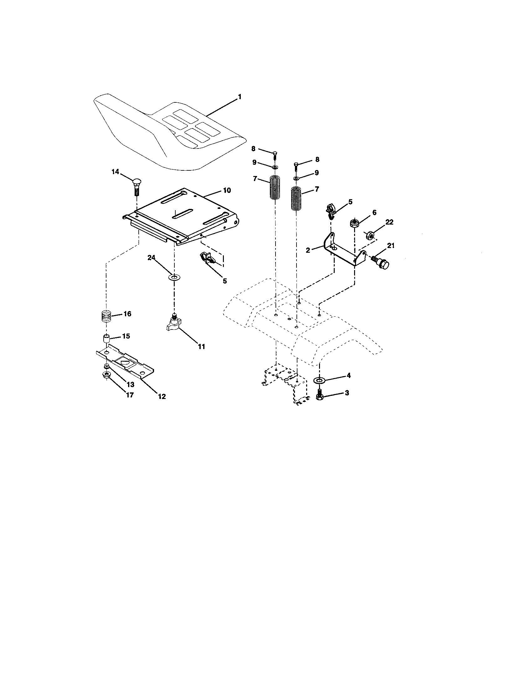 Seat Assembly Diagram and Parts List for  Craftsman Lawn Tractor