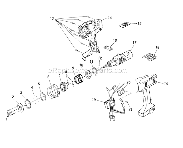 Housing/Motor Diagram and Parts List for 973271830  Craftsman Cordless Drill