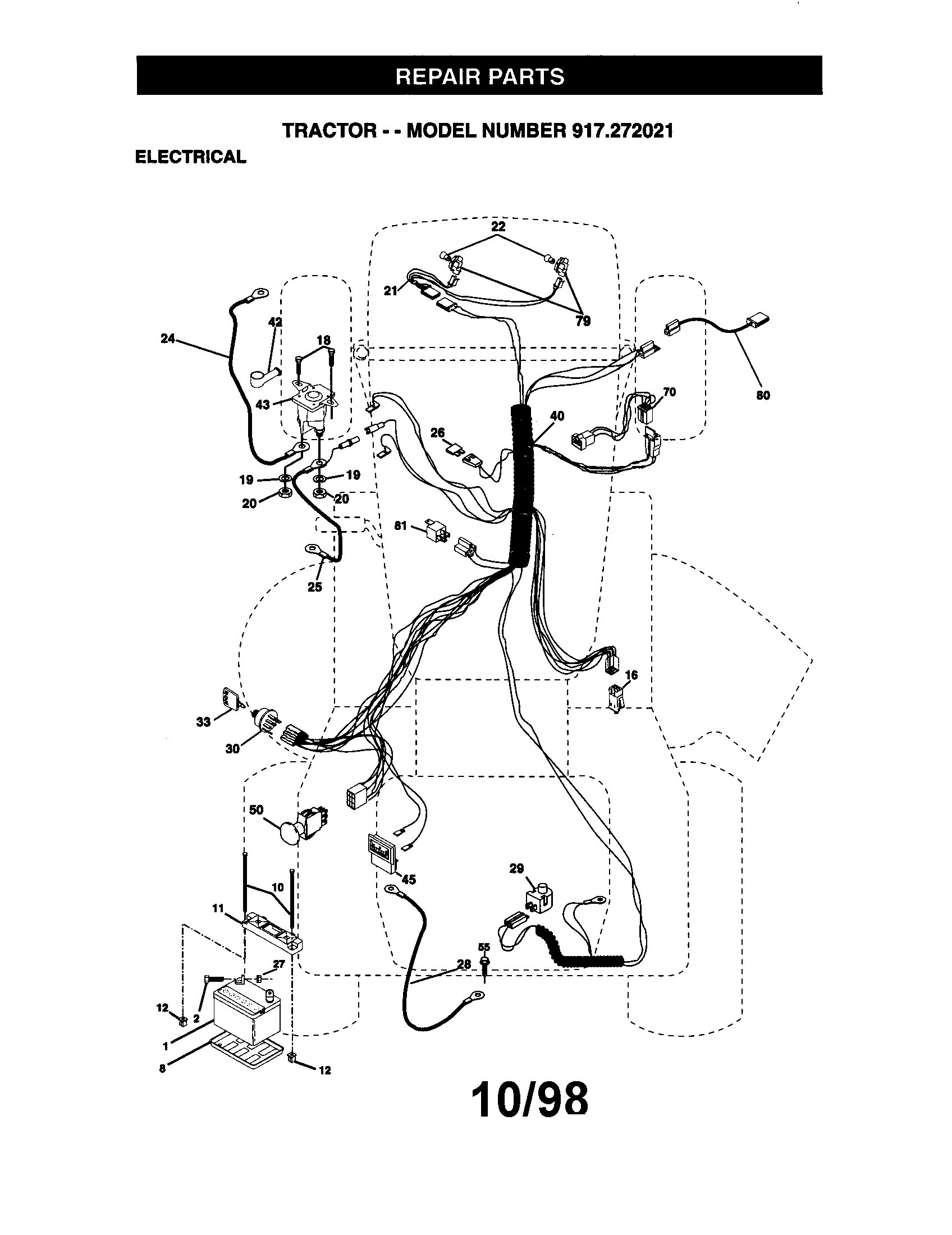 Electrical Diagram and Parts List for  Craftsman Lawn Tractor