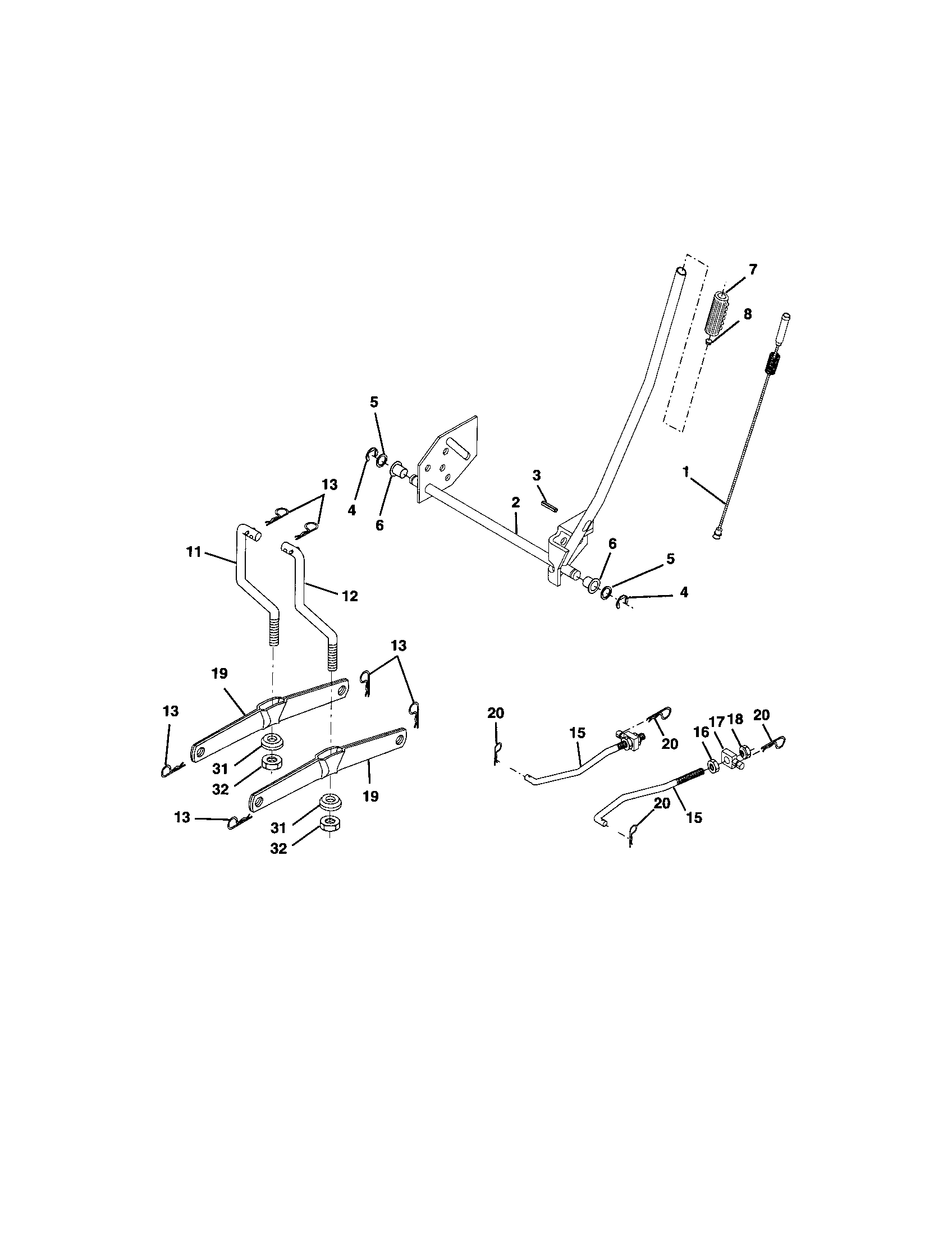 Lift Assembly Diagram and Parts List for  Craftsman Lawn Tractor