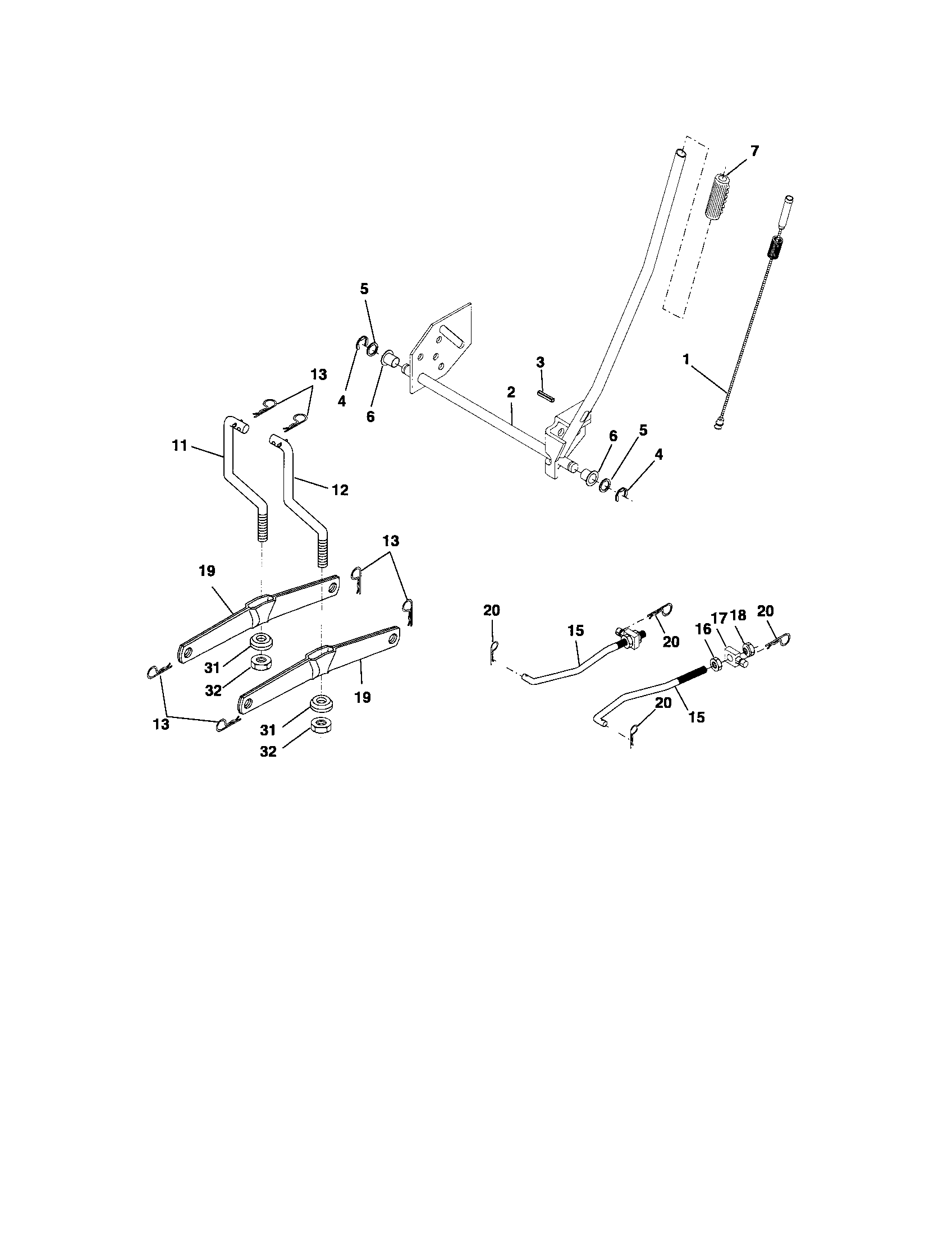 Lift Assembly Diagram and Parts List for  Craftsman Lawn Tractor