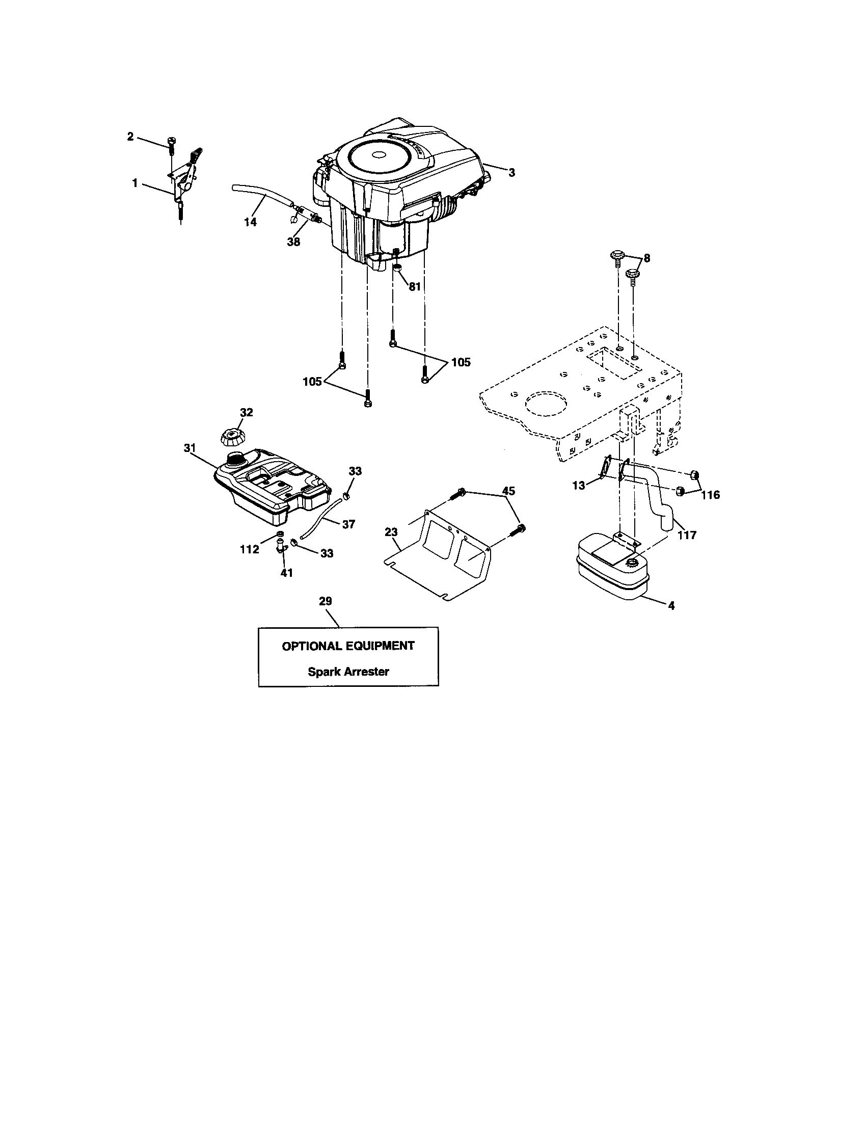 Engine Diagram and Parts List for  Craftsman Lawn Tractor