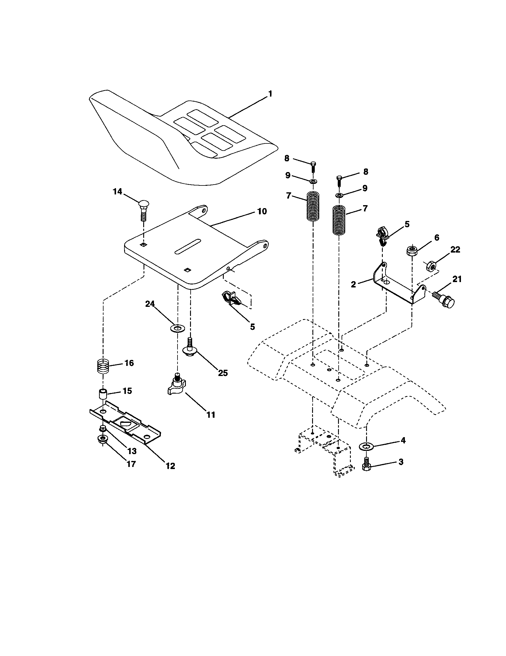 Seat Assembly Diagram and Parts List for  Craftsman Lawn Tractor