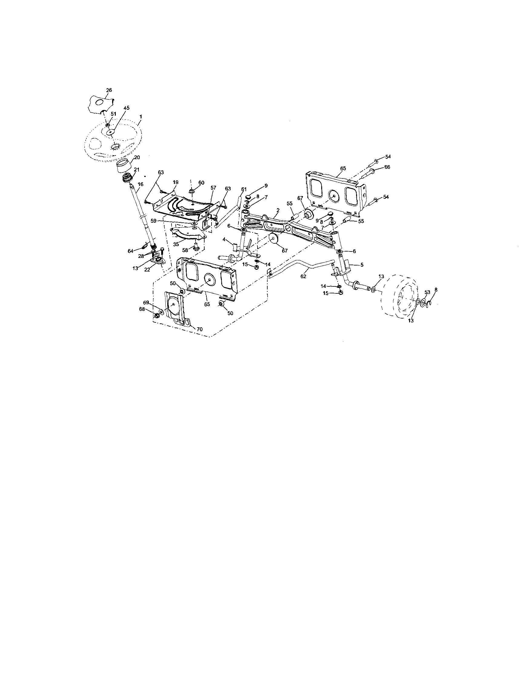 Steering Assembly Diagram and Parts List for  Craftsman Lawn Tractor