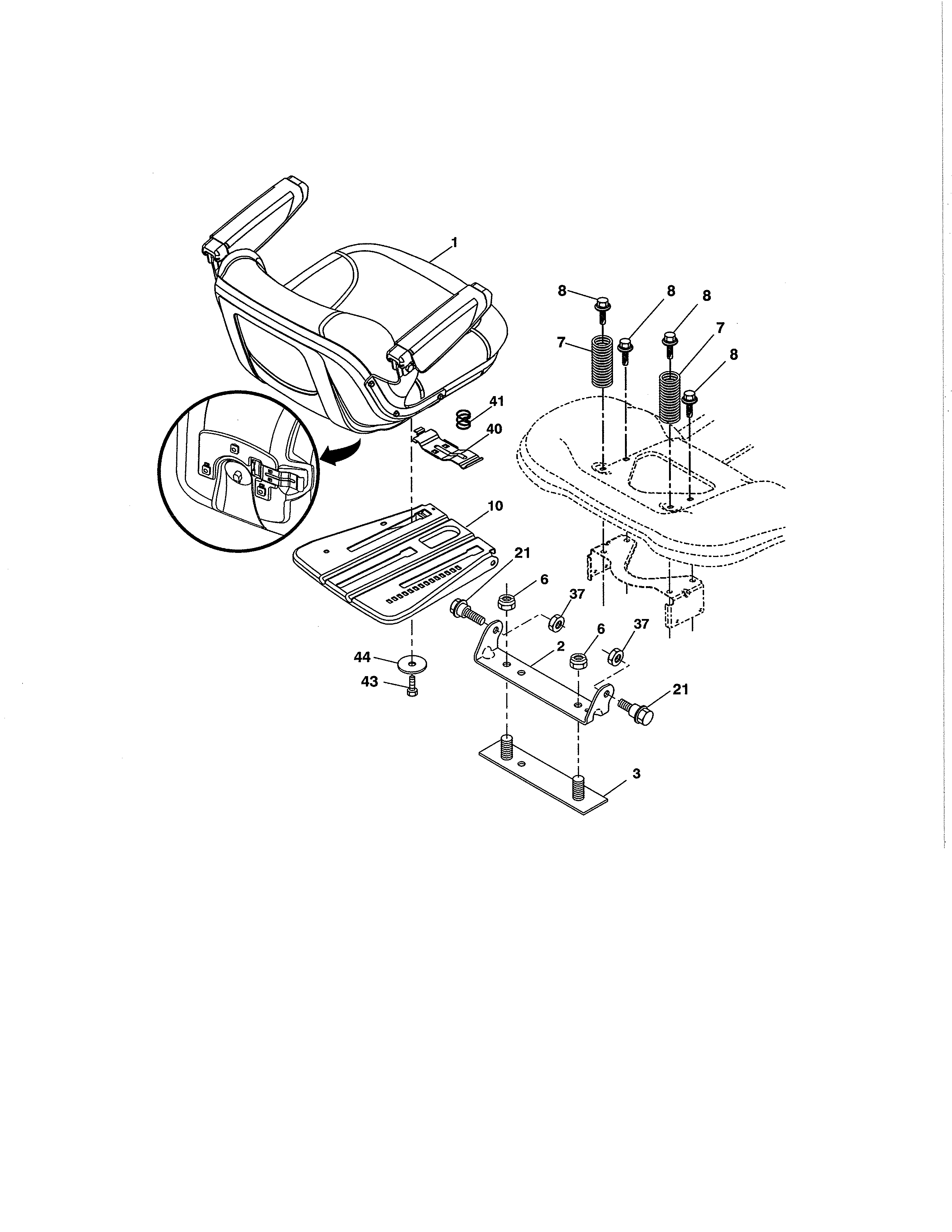 Seat Assembly Diagram and Parts List for  Craftsman Lawn Tractor